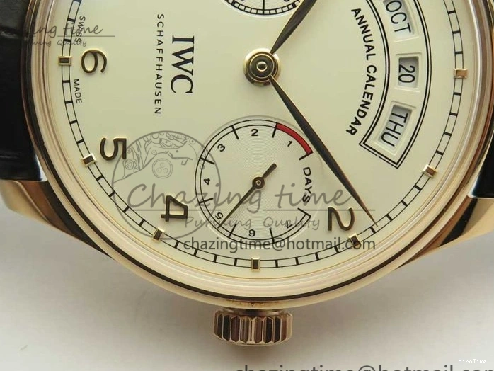 MIROTIME 0406 Thermal Portuguese Real PR Real Annual Calendar IW503501 RG ZF 1:1 Best Edition White Dial on Black Leather Strap A 7150